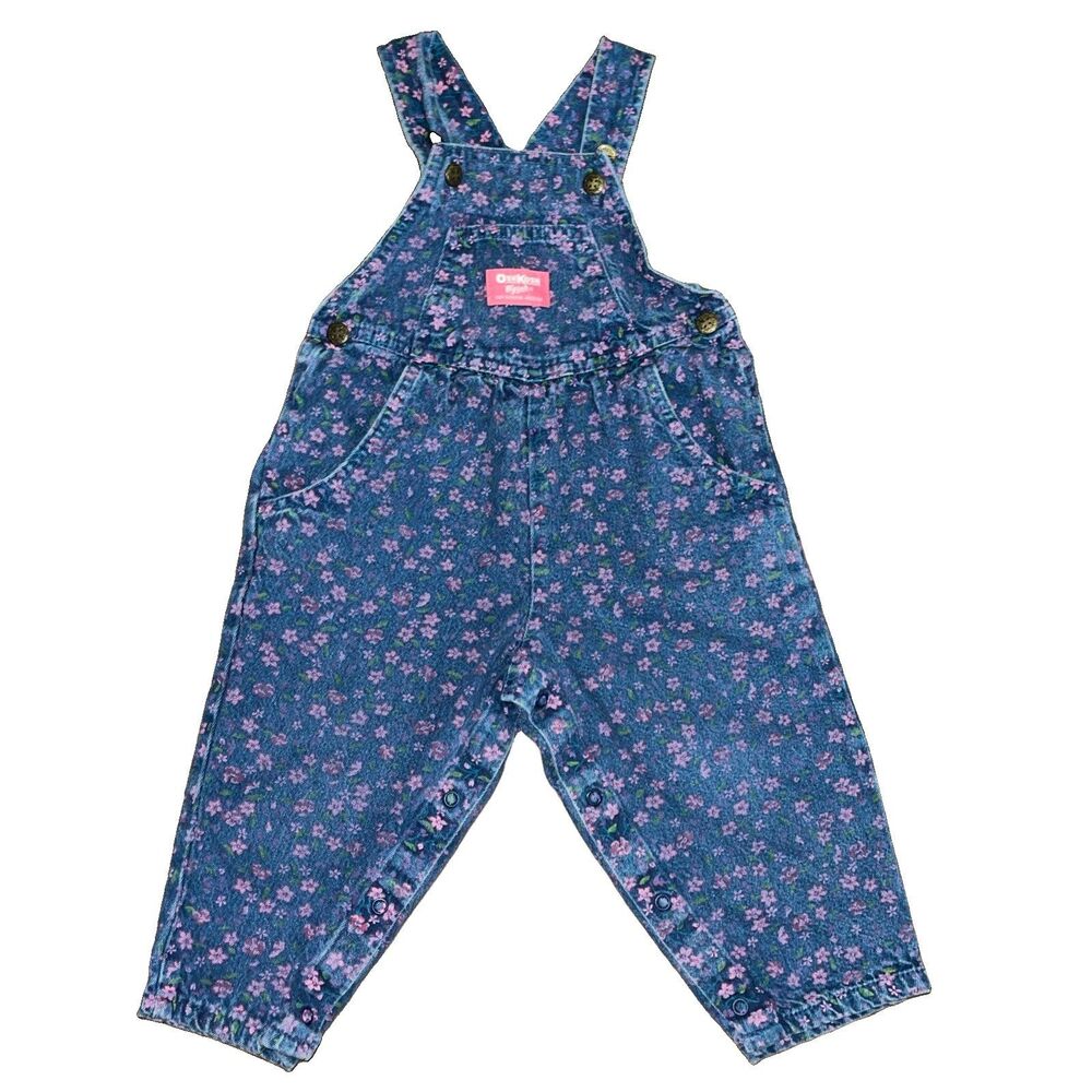 Oshkosh B’Gosh Floral Overalls Vintage Kids Blue Pink Flowers Cotton USA Sz 2T